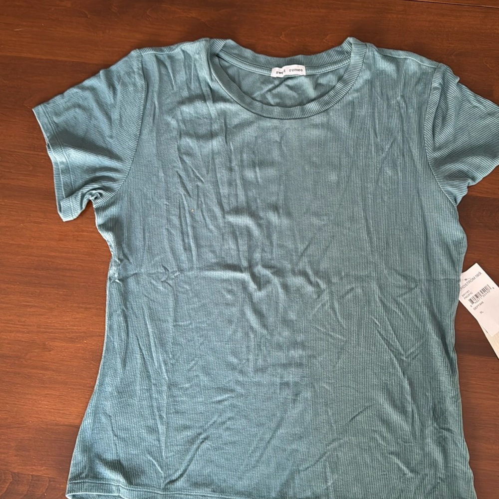 NWT sweet Romeo teal ribbed tshirt size xl